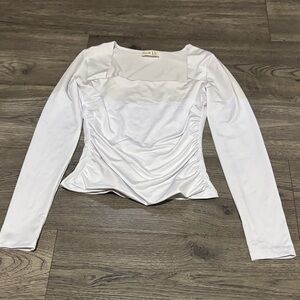 Forever 21 White Ruched Long Sleeve Blouse